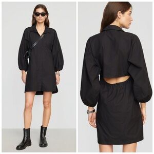 Modern Citizen Clara Open Back Button Down Long Sleeve Shirt Dress Black XS